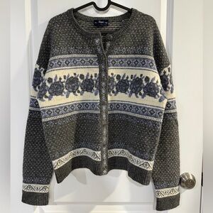 Simons Vintage Style Wool Floral Knit Cardigan